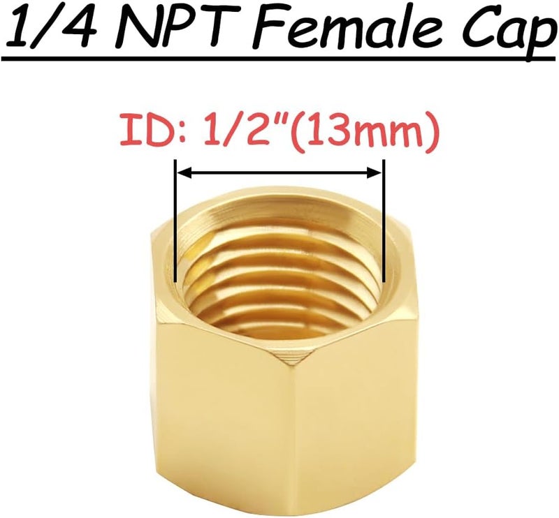 Uenede 6PCS Brass 1/4 Inch NPT Female Caps Outer Hex 1/4" NPT Thread Socket Pipe End Cap Plugs Fitting for Water/Oil/Gas - Image 2